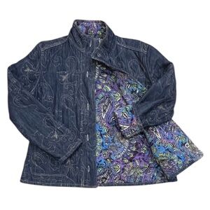 Chico’s Reversible Two-Way Blue Denim/Purple Paisley Quilted Jacket Size Large